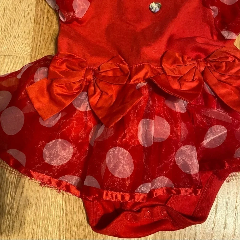Disney Minnie Mouse Body Suit Costume 12-18 mos W/ Ears Headband Dress Red